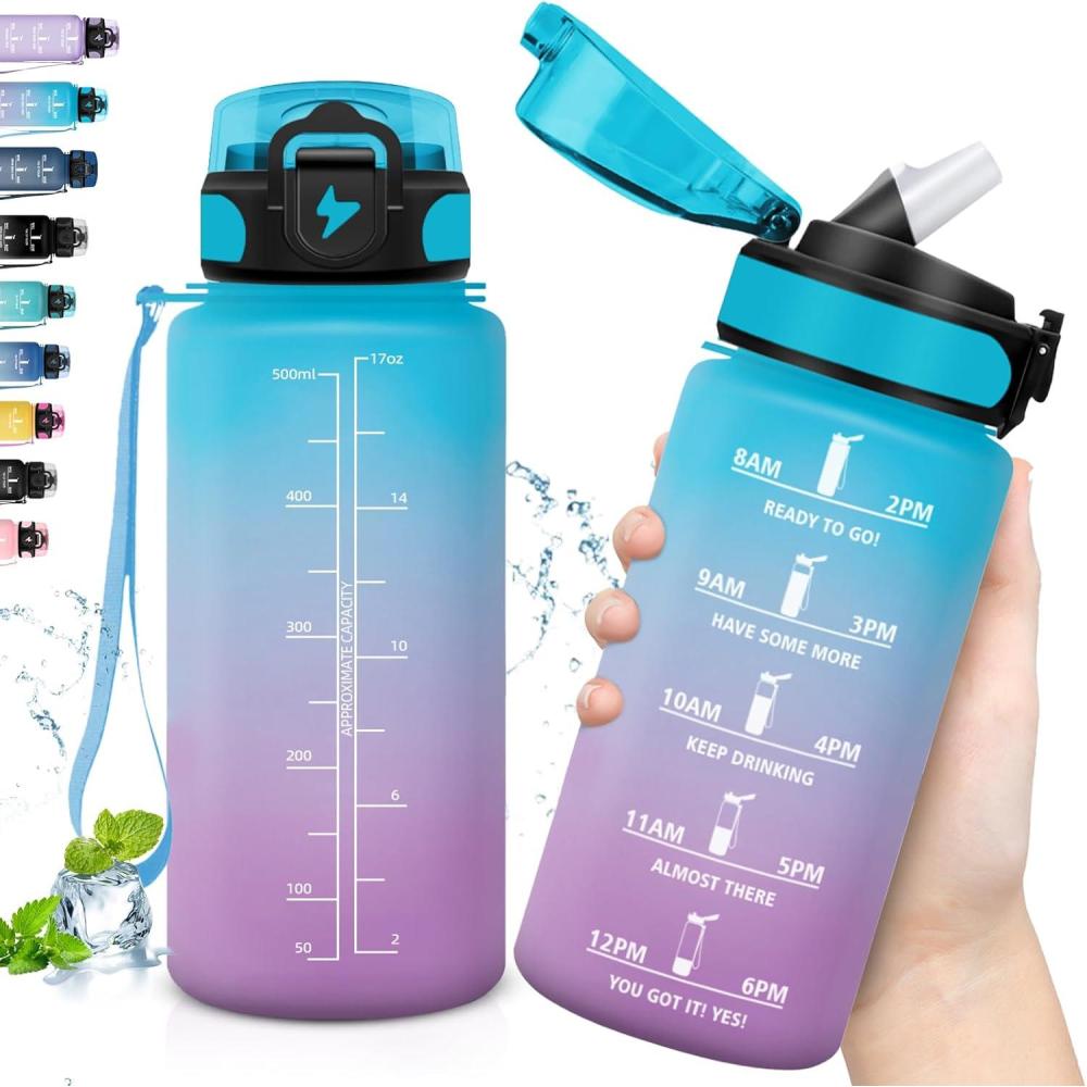 image:imageGourde Sport 15L AntiFuite Avec Paille Bouteille dEau Adulte Transportable Avec Slogan de Motivation Facile Nettoyer Pour Running Camping FitnessBluepurple