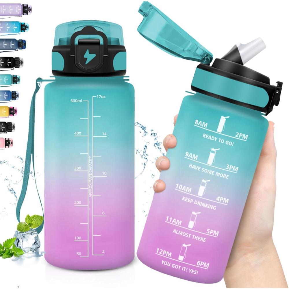 image:imageGourde Sport 15L AntiFuite Avec Paille Bouteille dEau Adulte Transportable Avec Slogan de Motivation Facile Nettoyer Pour Running Camping FitnessGreenpowder