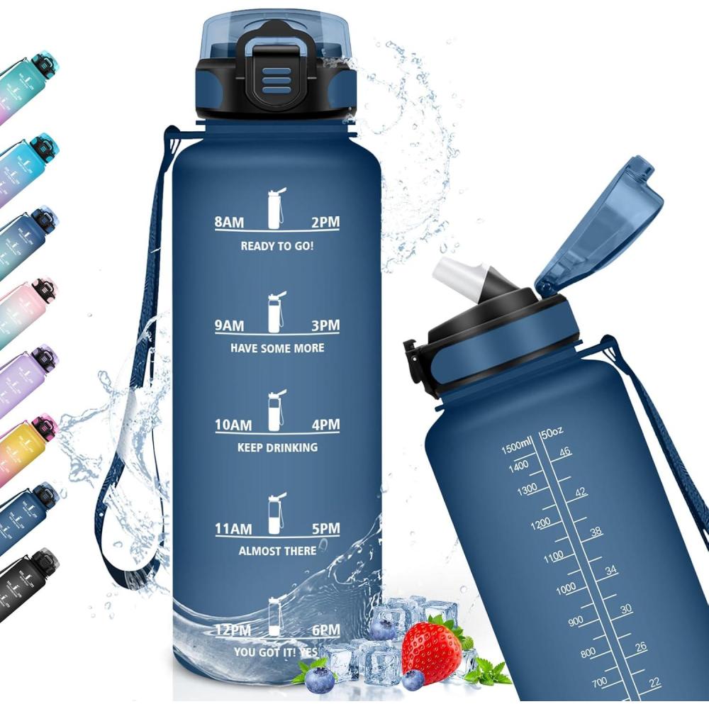 image:imageGourde Sport 15L AntiFuite Avec Paille Bouteille dEau Adulte Transportable Avec Slogan de Motivation Facile Nettoyer Pour Running Camping FitnessMbleu Marine
