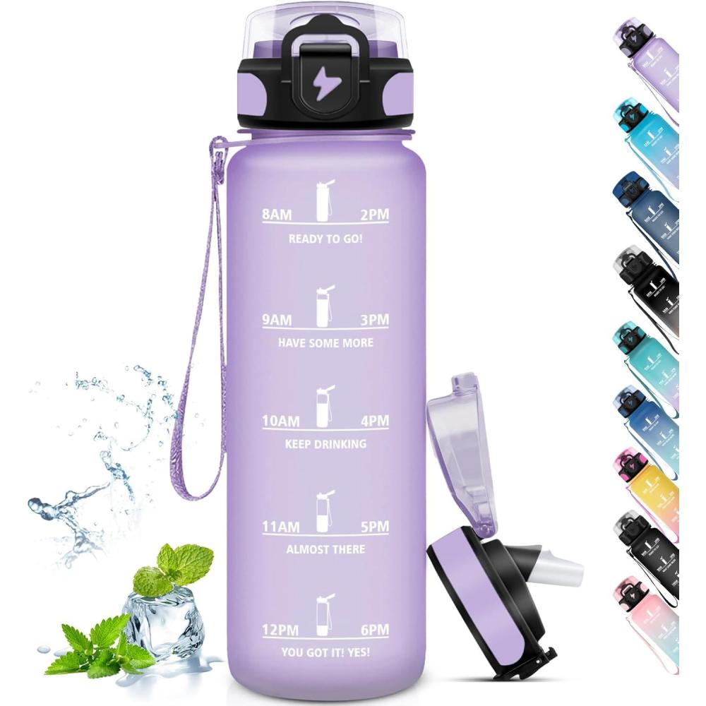image:imageGourde Sport 15L AntiFuite Avec Paille Bouteille dEau Adulte Transportable Avec Slogan de Motivation Facile Nettoyer Pour Running Camping FitnessPurple
