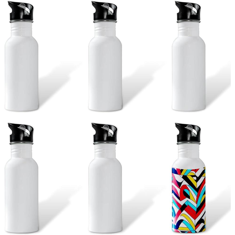 image:imageMRR Lot de 6 bouteilles deau de voyage en aluminium avec couvercle  paille pour le sport 600 ml