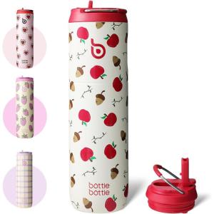 BOTTLE BOTTLE Bouteille d&rsquo;eau isotherme de 710 ml avec couvercle à paille, poignée, en acier inoxydable à double paroi sous vide, anti-fuite, sans BPA, pour sport, voyage, gym, rose, jaune, bleu(Baie)