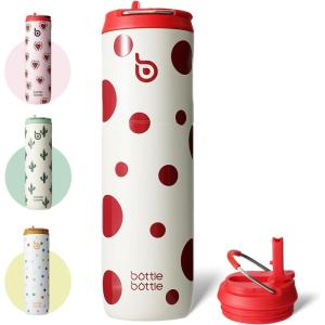 BOTTLE BOTTLE Bouteille d&rsquo;eau isotherme de 710 ml avec couvercle à paille, poignée, en acier inoxydable à double paroi sous vide, anti-fuite, sans BPA, pour sport, voyage, gym, rose, jaune, bleu(Polka Pop)