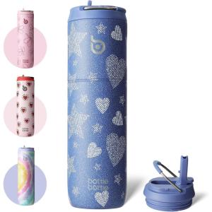 BOTTLE BOTTLE Bouteille d&rsquo;eau isotherme de 710 ml avec couvercle à paille, poignée, en acier inoxydable à double paroi sous vide, anti-fuite, sans BPA, pour sport, voyage, gym, rose, jaune, bleu(Denim Beats)