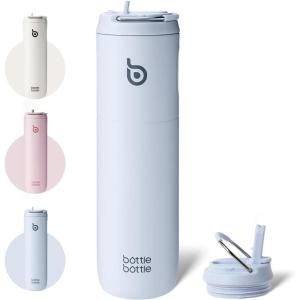 BOTTLE BOTTLE Bouteille d&rsquo;eau isotherme de 710 ml avec couvercle à paille, poignée, en acier inoxydable à double paroi sous vide, anti-fuite, sans BPA, pour sport, voyage, gym, rose, jaune, bleu(Bleu Ciel)
