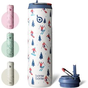 BOTTLE BOTTLE Bouteille d&rsquo;eau isotherme de 710 ml avec couvercle à paille, poignée, en acier inoxydable à double paroi sous vide, anti-fuite, sans BPA, pour sport, voyage, gym, rose, jaune, bleu(Ski)