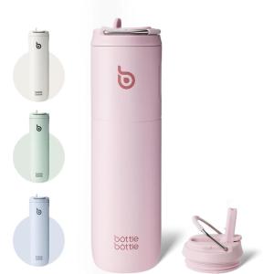 BOTTLE BOTTLE Bouteille d&rsquo;eau isotherme de 710 ml avec couvercle à paille, poignée, en acier inoxydable à double paroi sous vide, anti-fuite, sans BPA, pour sport, voyage, gym, rose, jaune, bleu(Rose)