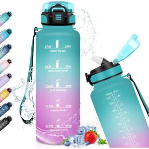 Gourde Sport 1,5L Anti-Fuite Avec Paille – Bouteille d&rsquo;Eau Adulte Transportable Avec Slogan de Motivation – Facile à Nettoyer Pour Running, Camping, Fitness(Jb-rose Verdâtre)