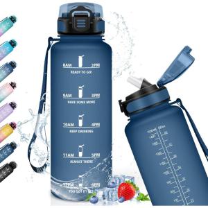 Gourde Sport 1,5L Anti-Fuite Avec Paille – Bouteille d&rsquo;Eau Adulte Transportable Avec Slogan de Motivation – Facile à Nettoyer Pour Running, Camping, Fitness(M-bleu Marine)