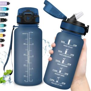 Gourde Sport 1,5L Anti-Fuite Avec Paille – Bouteille d&rsquo;Eau Adulte Transportable Avec Slogan de Motivation – Facile à Nettoyer Pour Running, Camping, Fitness(Navyblue)