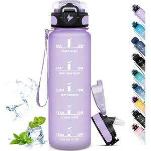 Gourde Sport 1,5L Anti-Fuite Avec Paille – Bouteille d&rsquo;Eau Adulte Transportable Avec Slogan de Motivation – Facile à Nettoyer Pour Running, Camping, Fitness(Purple)