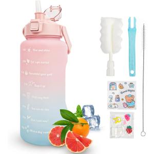 KETIEE Gourde de 2 l et 2 l avec paille sans BPA – Avec marqueur de temps – Anti-fuite – Pour le sport, le fitness, le camping, le yoga – Noir et gris(2l Rose Bleu)