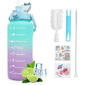KETIEE Gourde de 2 l et 2 l avec paille sans BPA – Avec marqueur de temps – Anti-fuite – Pour le sport, le fitness, le camping, le yoga – Noir et gris(2l Vert Violet)