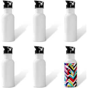 MR.R Lot de 6 bouteilles d&rsquo;eau de voyage en aluminium avec couvercle à paille pour le sport, 600 ml