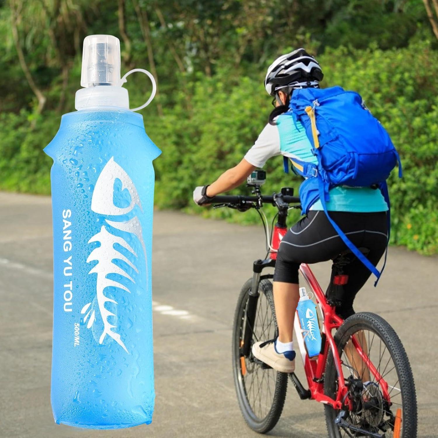 image:image2 Gourde Souple Flasque Running Soft Flask 500ml Bouteille deau Gourde Sport Pliable Poche Hydratation Rservoir deau Flacon pour Sports de Plein Air Randonne Cyclisme Camping Jogging500ml Bleu Clair