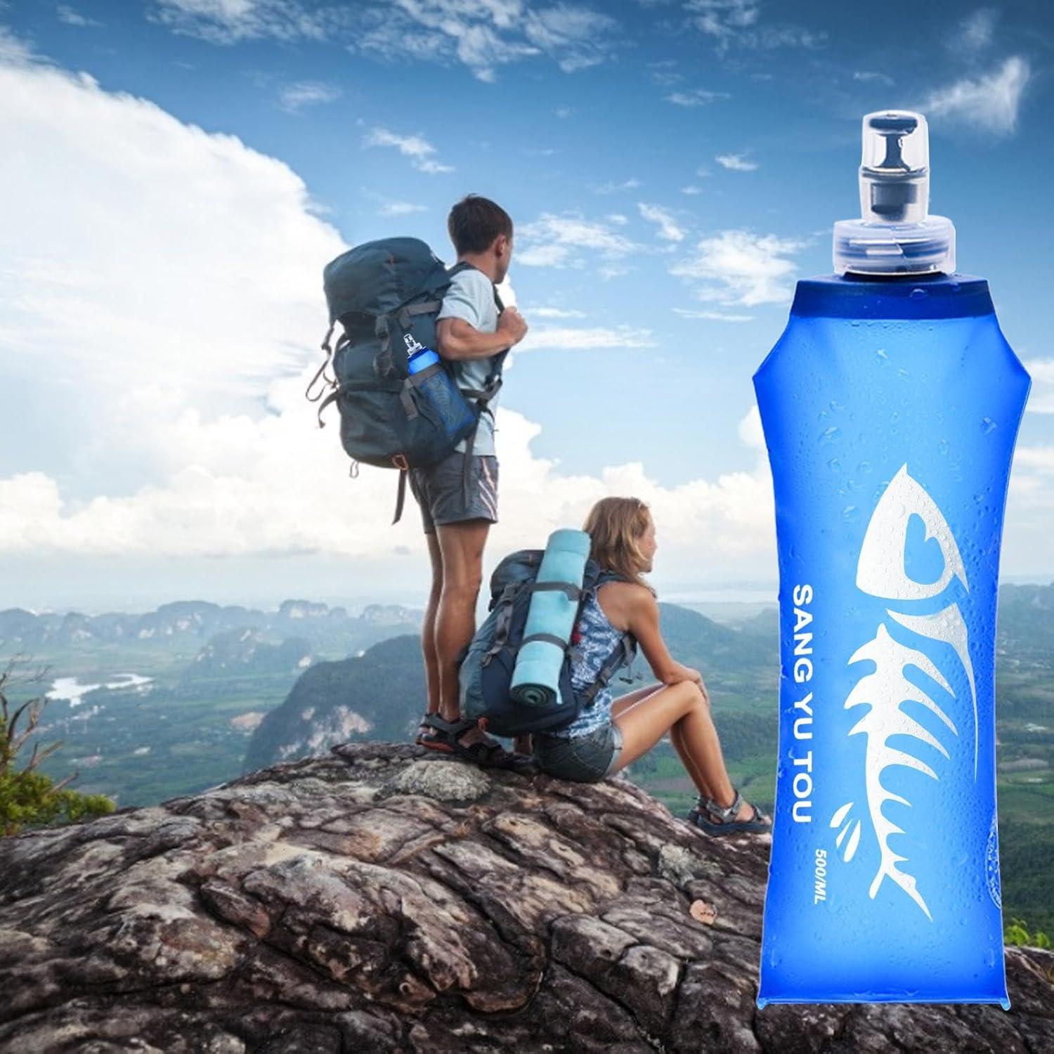 image:image2 Gourde Souple Flasque Running Soft Flask 500ml Bouteille deau Gourde Sport Pliable Poche Hydratation Rservoir deau Flacon pour Sports de Plein Air Randonne Cyclisme Camping Jogging500ml Bleu Fonc