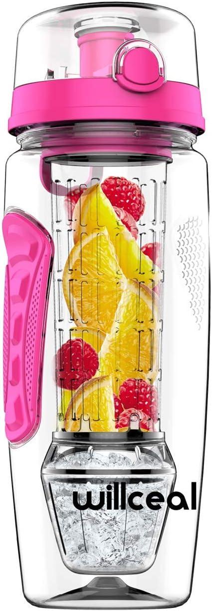 image:imageBouteille deau pour infuseur de fruits 32 oz durable avec boule de gel amovible grande Tritan sans BPA couvercle rabat protection antifuites Sports Camping SarcelleRose
