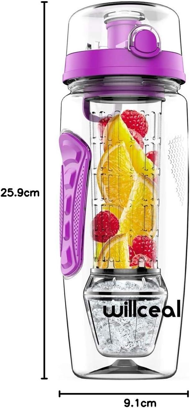 image:imageBouteille deau pour infuseur de fruits 32 oz durable avec boule de gel amovible grande Tritan sans BPA couvercle rabat protection antifuites Sports Camping SarcelleViolet