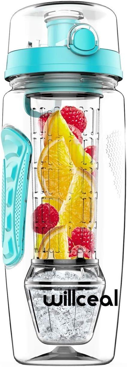 image:imageBouteille deau pour infuseur de fruits 32 oz durable avec boule de gel amovible grande Tritan sans BPA couvercle rabat protection antifuites Sports Camping SarcelleSarcelle