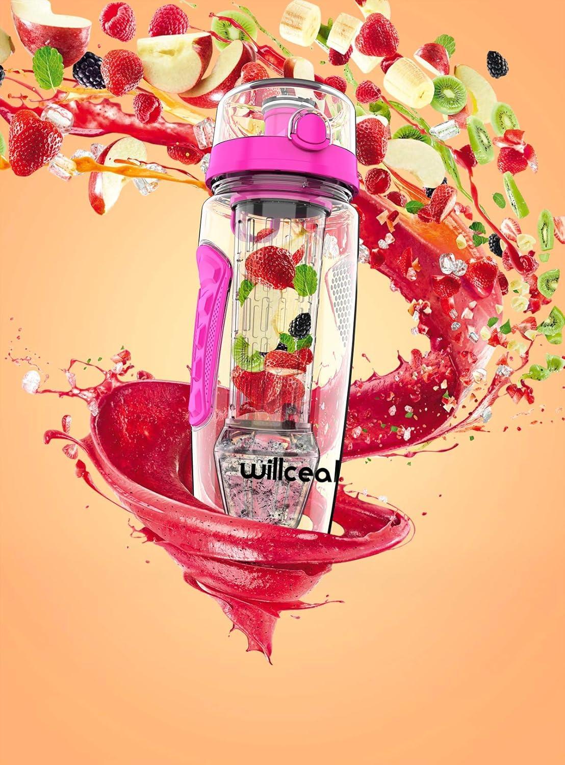image:imageBouteille deau pour infuseur de fruits 32 oz durable avec boule de gel amovible grande Tritan sans BPA couvercle rabat protection antifuites Sports Camping SarcelleRose