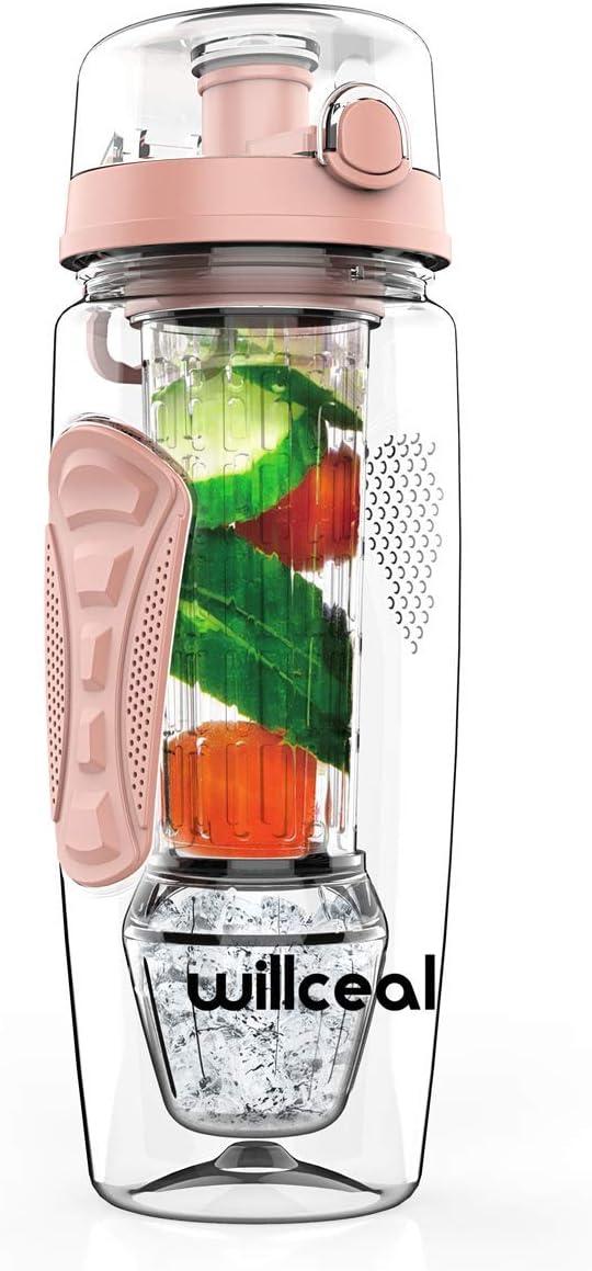 image:imageBouteille deau pour infuseur de fruits 32 oz durable avec boule de gel amovible grande Tritan sans BPA couvercle rabat protection antifuites Sports Camping SarcelleDor