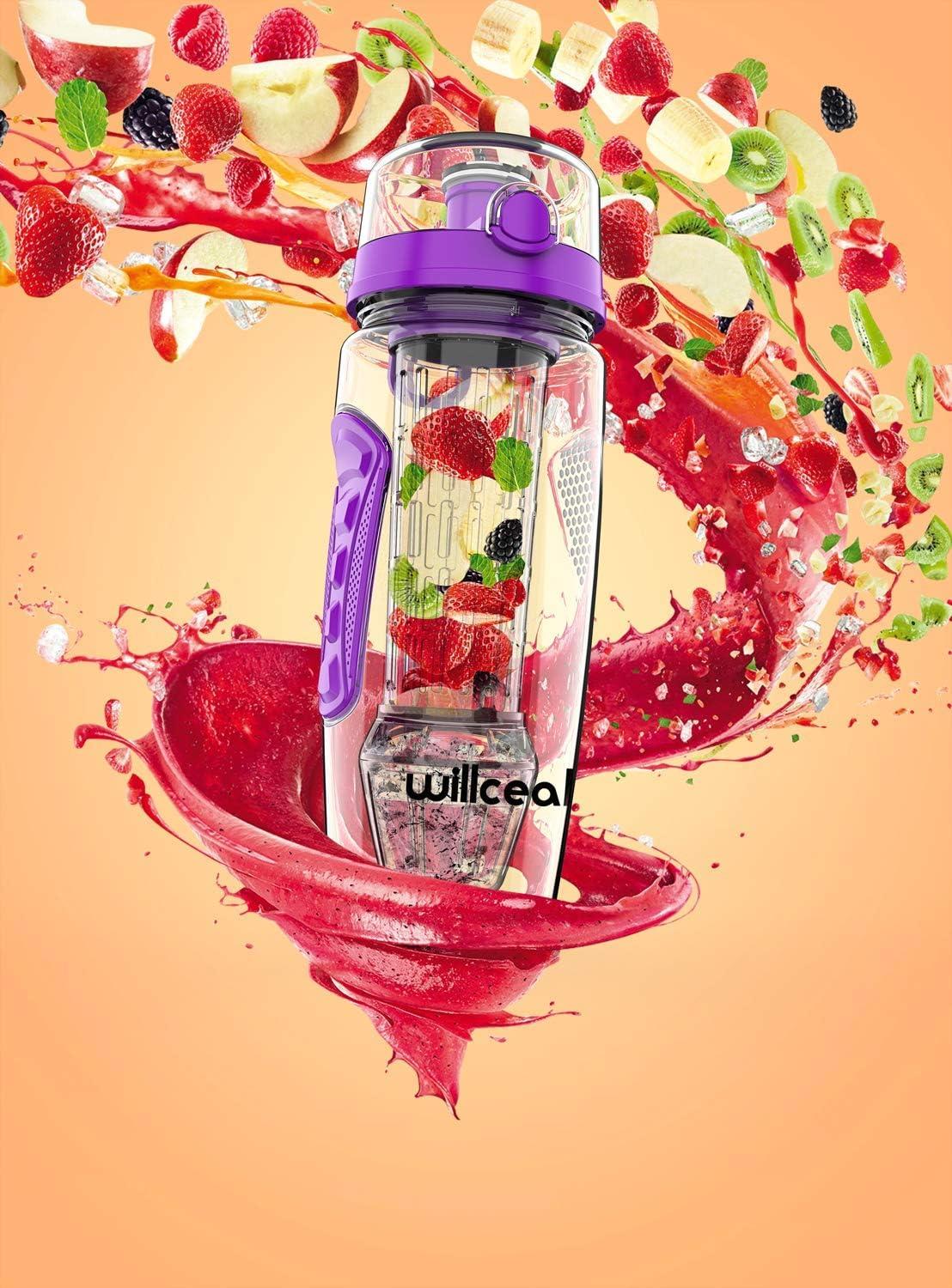 image:imageBouteille deau pour infuseur de fruits 32 oz durable avec boule de gel amovible grande Tritan sans BPA couvercle rabat protection antifuites Sports Camping SarcelleViolet