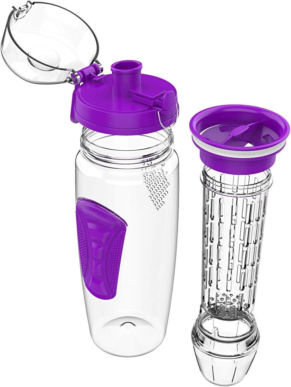image:imageBouteille deau pour infuseur de fruits 32 oz durable avec boule de gel amovible grande Tritan sans BPA couvercle rabat protection antifuites Sports Camping SarcelleViolet