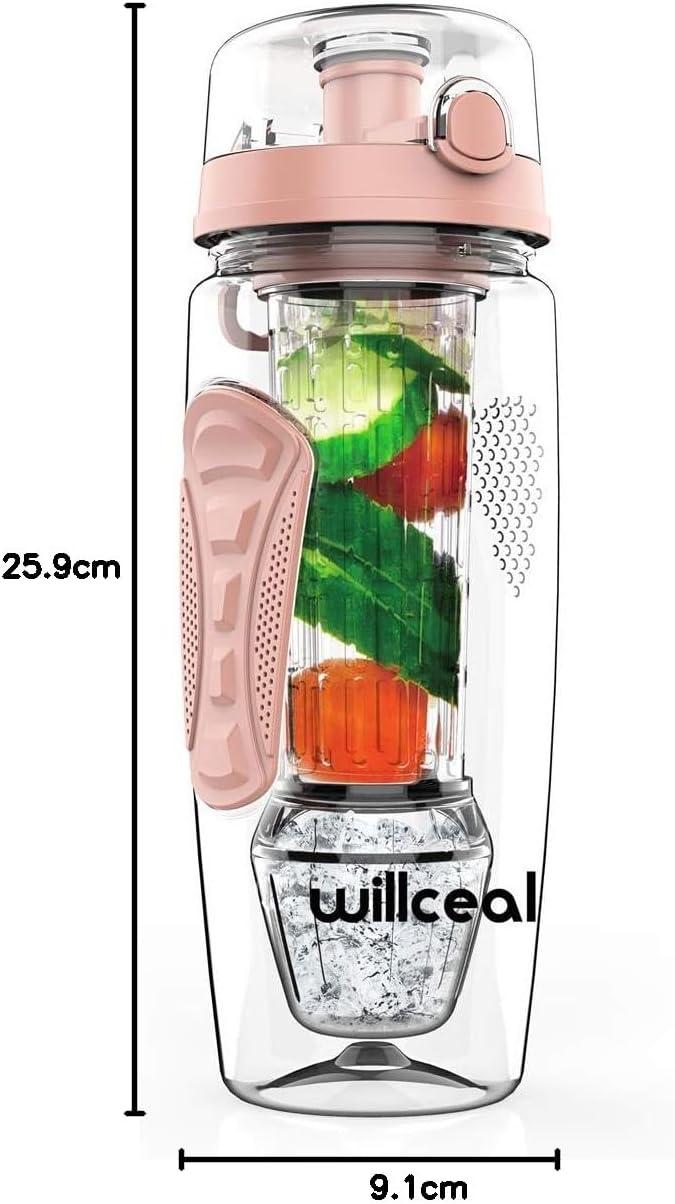 image:imageBouteille deau pour infuseur de fruits 32 oz durable avec boule de gel amovible grande Tritan sans BPA couvercle rabat protection antifuites Sports Camping SarcelleDor