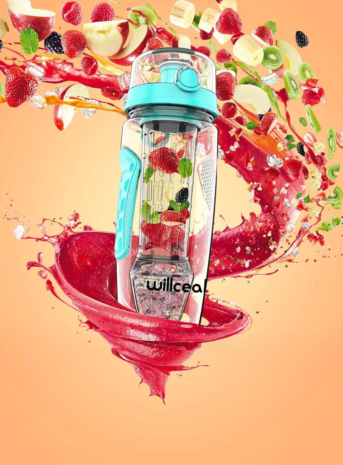 image:imageBouteille deau pour infuseur de fruits 32 oz durable avec boule de gel amovible grande Tritan sans BPA couvercle rabat protection antifuites Sports Camping SarcelleSarcelle