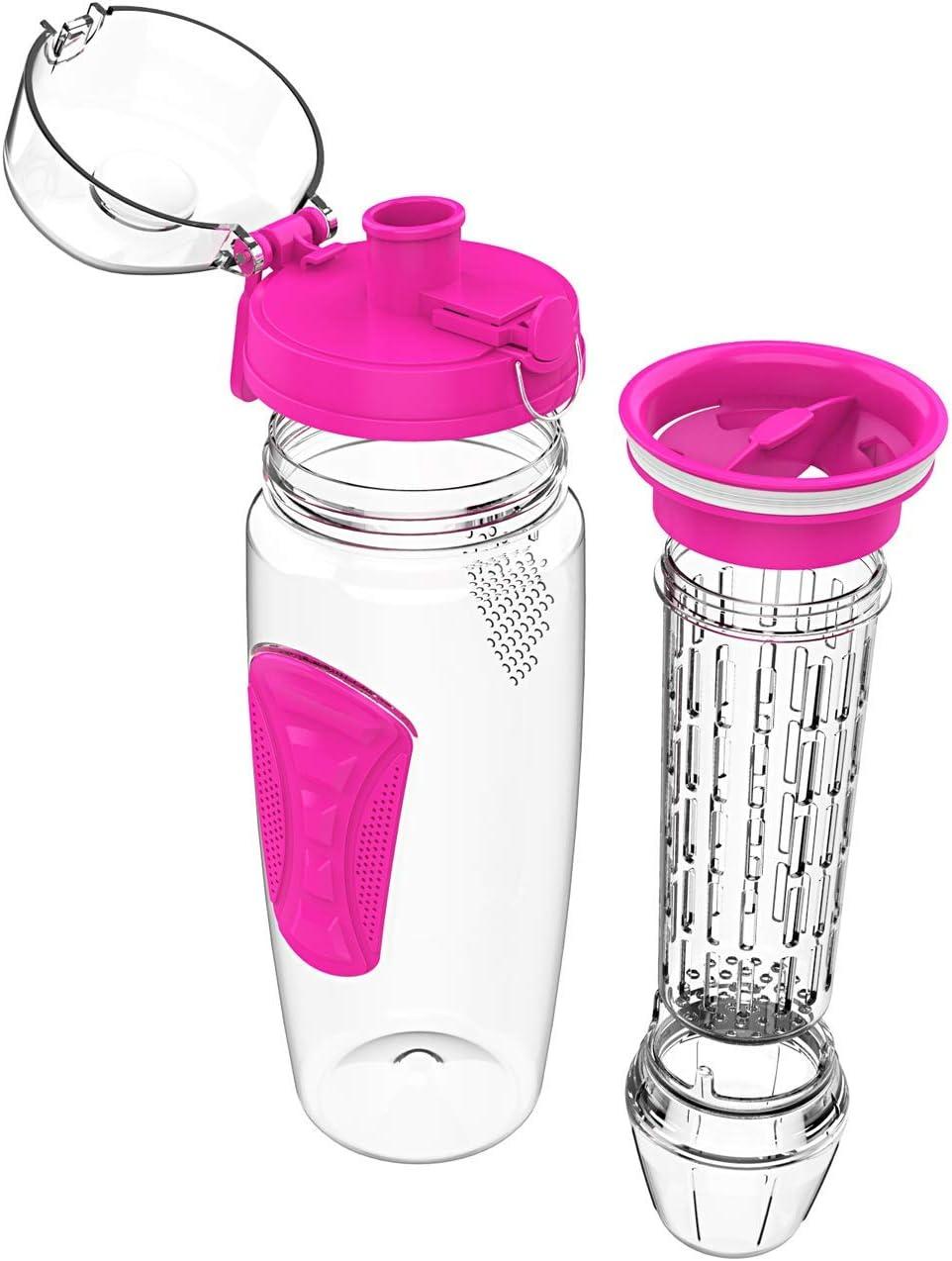 image:imageBouteille deau pour infuseur de fruits 32 oz durable avec boule de gel amovible grande Tritan sans BPA couvercle rabat protection antifuites Sports Camping SarcelleRose