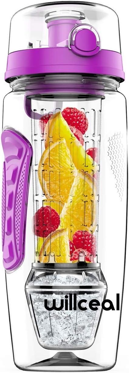 image:imageBouteille deau pour infuseur de fruits 32 oz durable avec boule de gel amovible grande Tritan sans BPA couvercle rabat protection antifuites Sports Camping SarcelleViolet