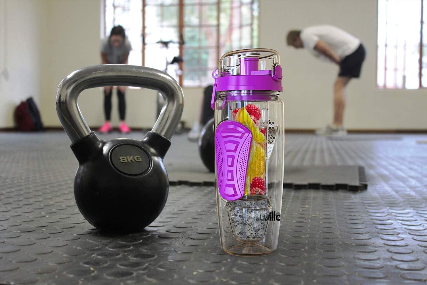 image:imageBouteille deau pour infuseur de fruits 32 oz durable avec boule de gel amovible grande Tritan sans BPA couvercle rabat protection antifuites Sports Camping SarcelleViolet