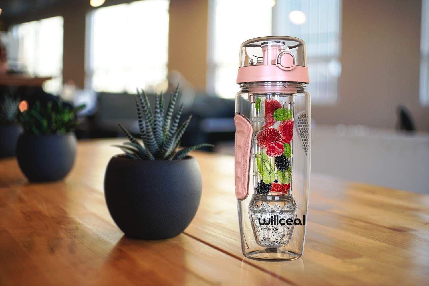 image:imageBouteille deau pour infuseur de fruits 32 oz durable avec boule de gel amovible grande Tritan sans BPA couvercle rabat protection antifuites Sports Camping SarcelleDor
