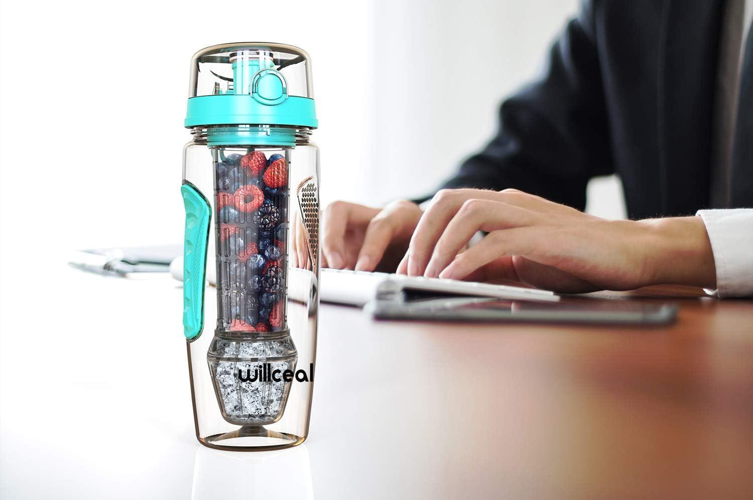image:imageBouteille deau pour infuseur de fruits 32 oz durable avec boule de gel amovible grande Tritan sans BPA couvercle rabat protection antifuites Sports Camping SarcelleSarcelle
