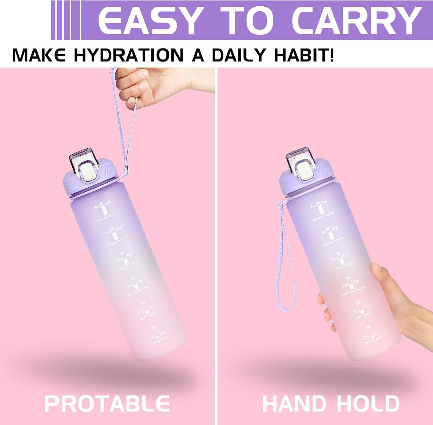 image:imageCodiCile Gourde Sport 1l avec paillebouteille deau de motivation avec Marqueur de Tempsbouteille deau tanche avec couvercle sans BPA pour sport gym bureau course piedviolet dgradViolet Dgrad