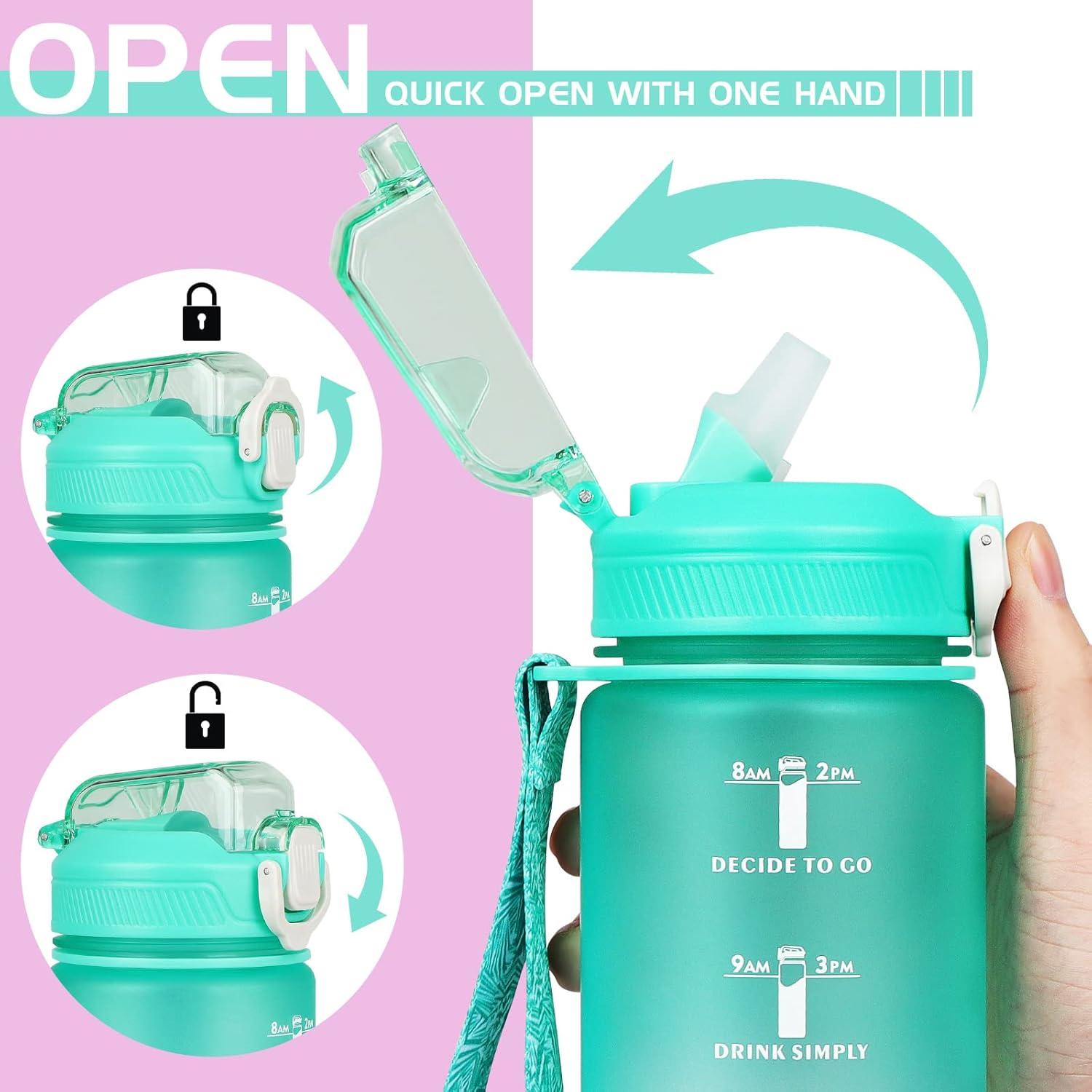 image:imageCodiCile Gourde Sport 1l avec paillebouteille deau de motivation avec Marqueur de Tempsbouteille deau tanche avec couvercle sans BPA pour sport gym bureau course piedviolet dgradDgrad au Vert