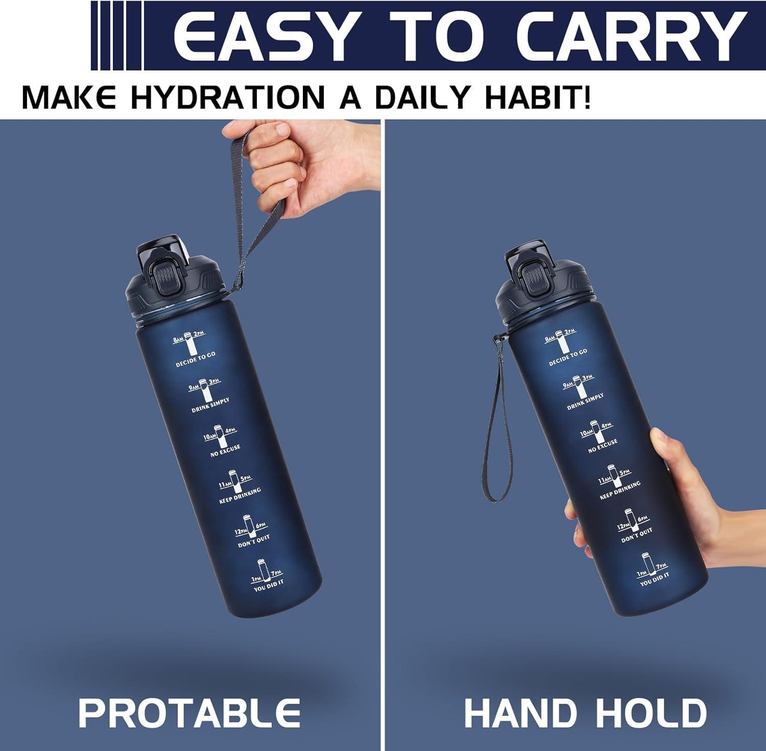 image:imageCodiCile Gourde Sport 1l avec paillebouteille deau de motivation avec Marqueur de Tempsbouteille deau tanche avec couvercle sans BPA pour sport gym bureau course piedviolet dgradBleu Fonc