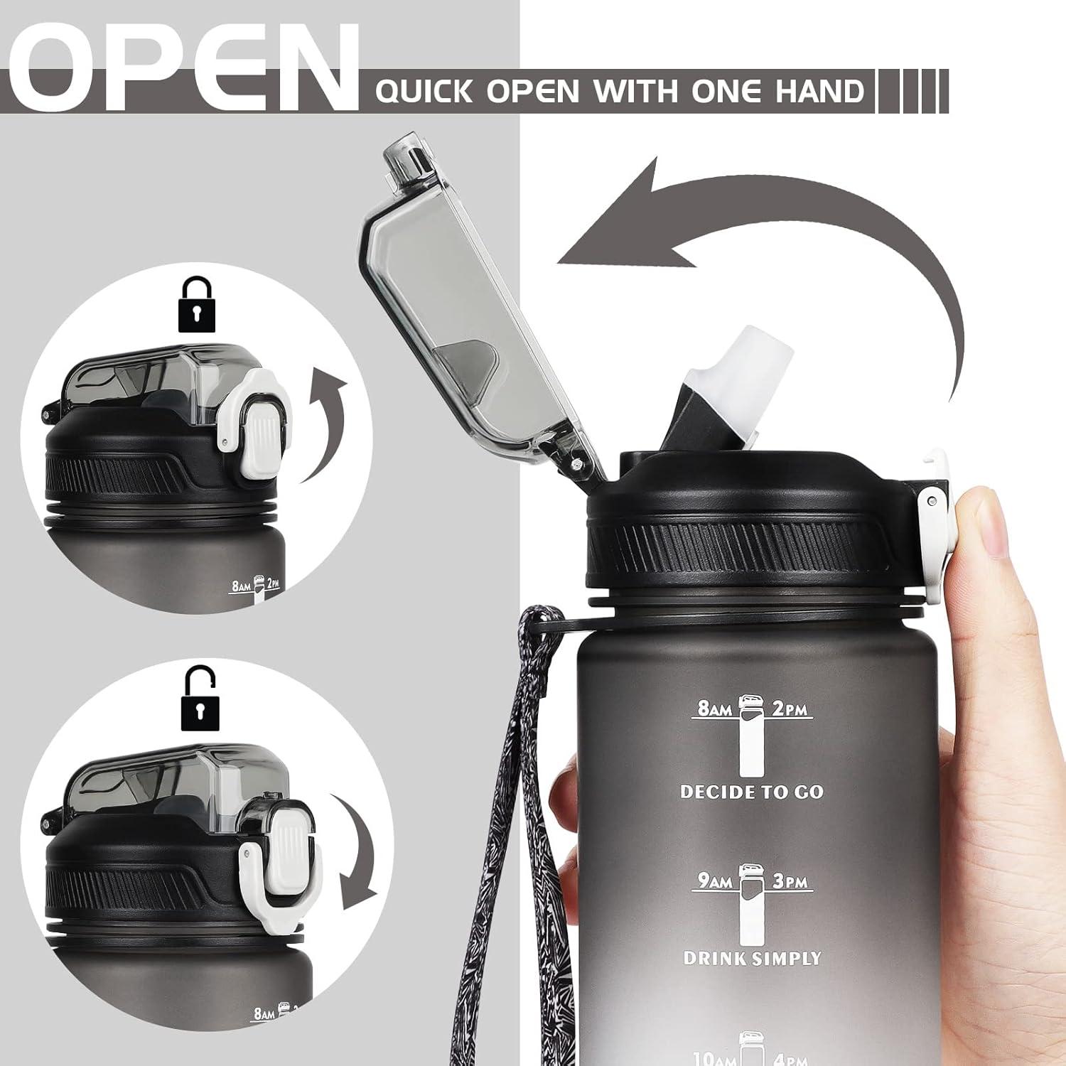 image:imageCodiCile Gourde Sport 1l avec paillebouteille deau de motivation avec Marqueur de Tempsbouteille deau tanche avec couvercle sans BPA pour sport gym bureau course piedviolet dgradNoir