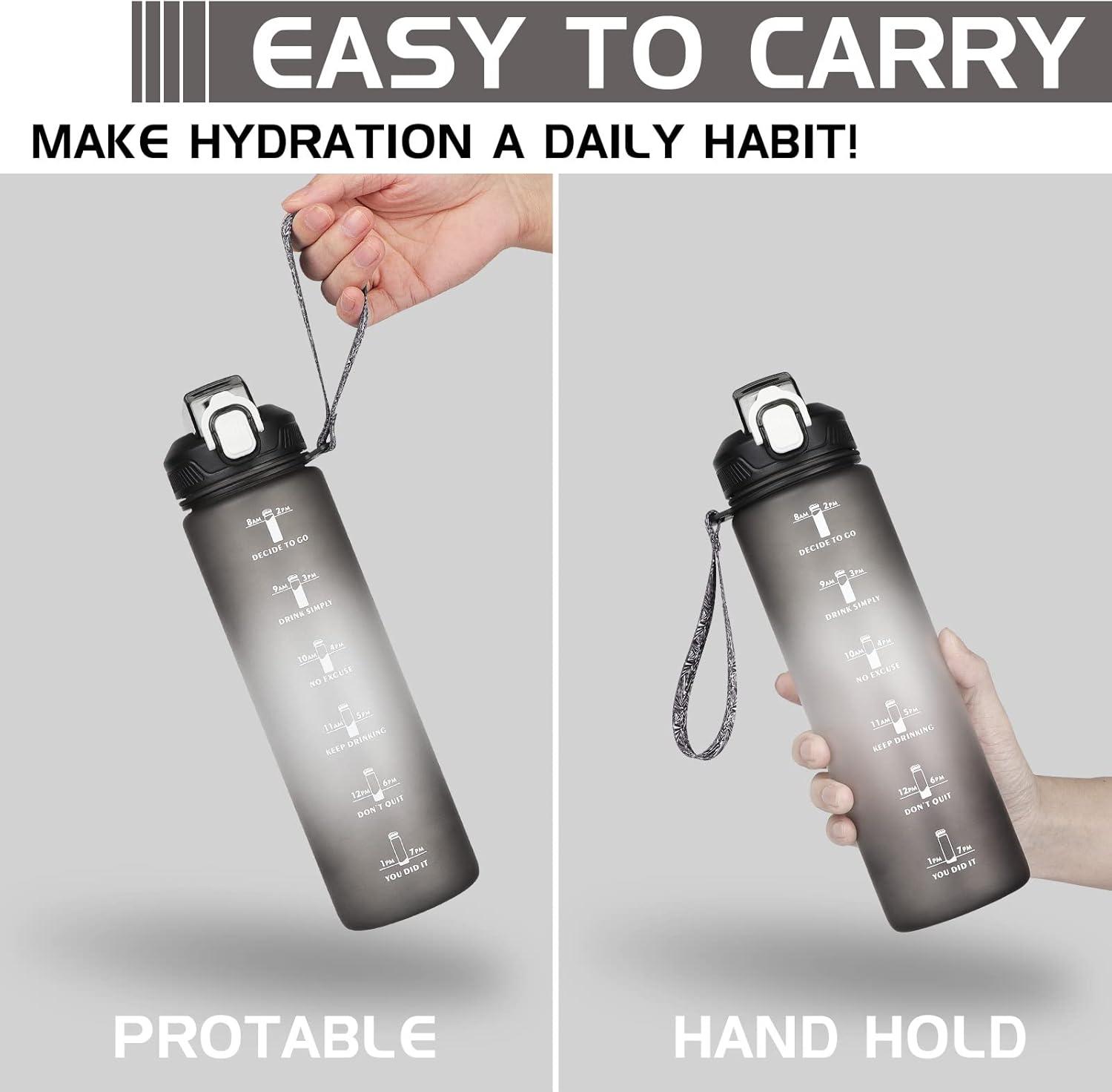 image:imageCodiCile Gourde Sport 1l avec paillebouteille deau de motivation avec Marqueur de Tempsbouteille deau tanche avec couvercle sans BPA pour sport gym bureau course piedviolet dgradNoir