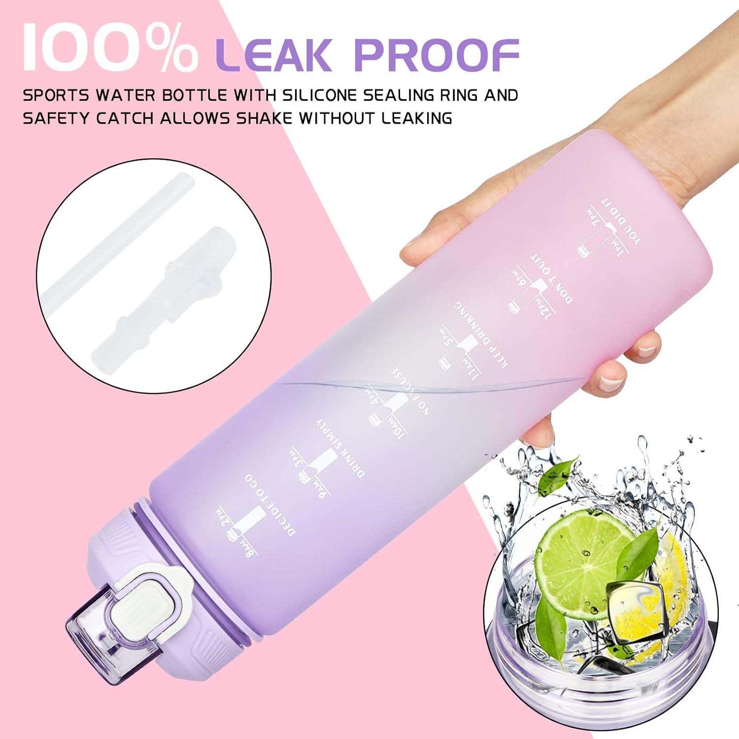 image:imageCodiCile Gourde Sport 1l avec paillebouteille deau de motivation avec Marqueur de Tempsbouteille deau tanche avec couvercle sans BPA pour sport gym bureau course piedviolet dgradViolet Dgrad