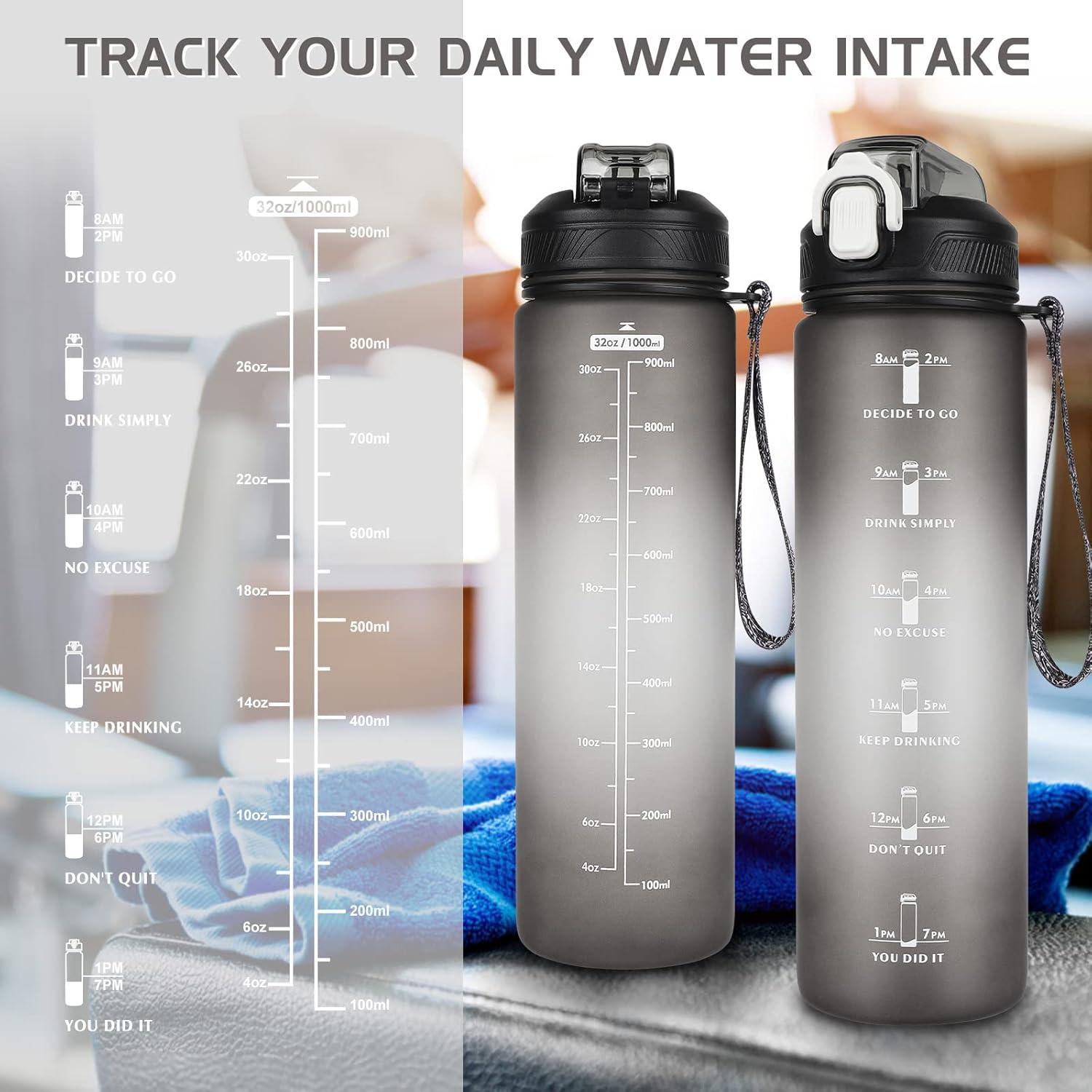 image:imageCodiCile Gourde Sport 1l avec paillebouteille deau de motivation avec Marqueur de Tempsbouteille deau tanche avec couvercle sans BPA pour sport gym bureau course piedviolet dgradNoir