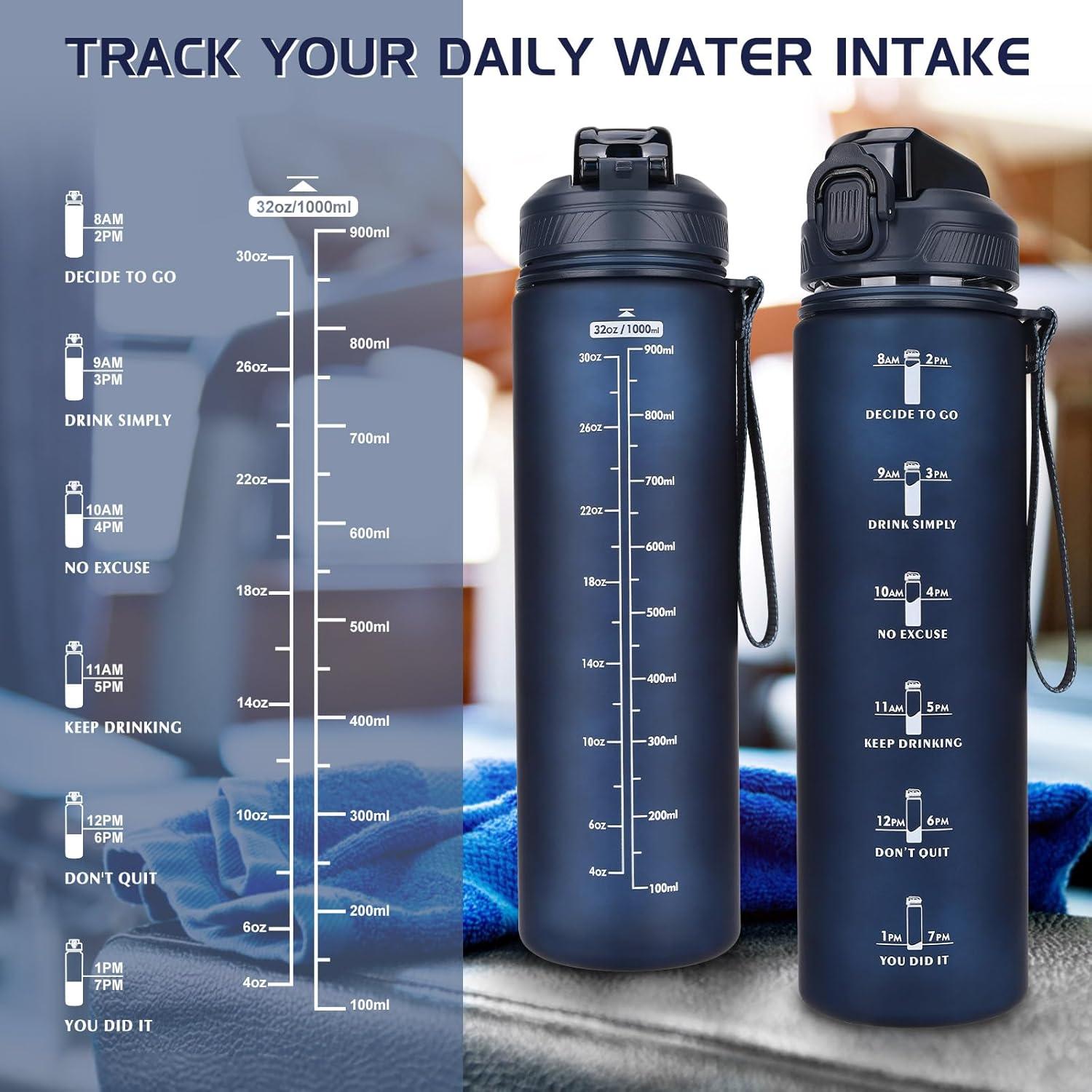image:imageCodiCile Gourde Sport 1l avec paillebouteille deau de motivation avec Marqueur de Tempsbouteille deau tanche avec couvercle sans BPA pour sport gym bureau course piedviolet dgradBleu Fonc