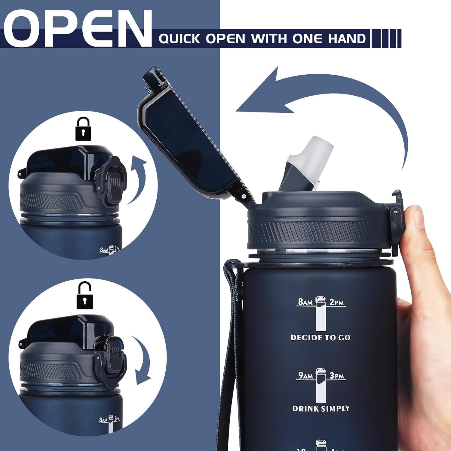 image:imageCodiCile Gourde Sport 1l avec paillebouteille deau de motivation avec Marqueur de Tempsbouteille deau tanche avec couvercle sans BPA pour sport gym bureau course piedviolet dgradBleu Fonc