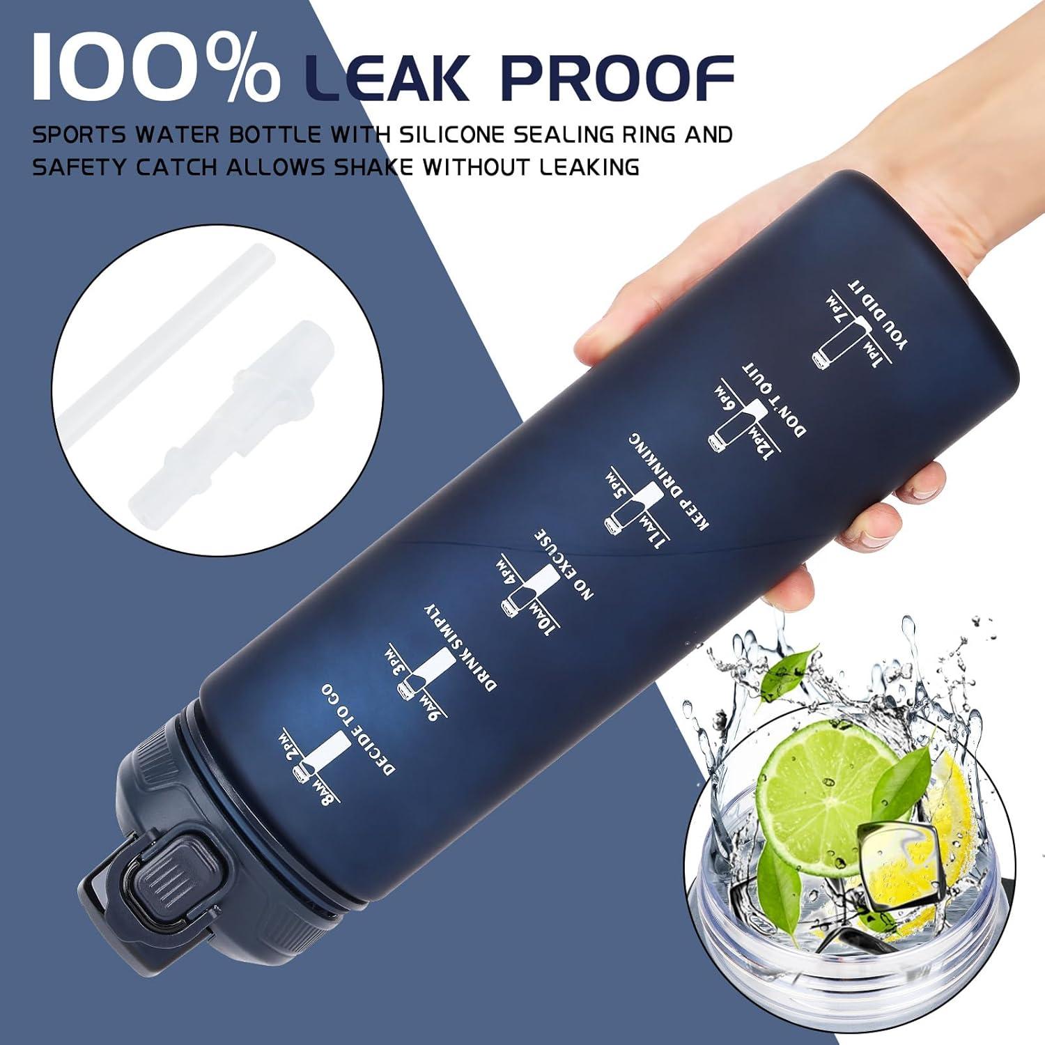 image:imageCodiCile Gourde Sport 1l avec paillebouteille deau de motivation avec Marqueur de Tempsbouteille deau tanche avec couvercle sans BPA pour sport gym bureau course piedviolet dgradBleu Fonc