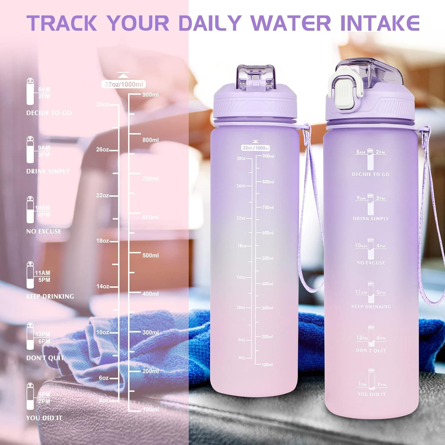 image:imageCodiCile Gourde Sport 1l avec paillebouteille deau de motivation avec Marqueur de Tempsbouteille deau tanche avec couvercle sans BPA pour sport gym bureau course piedviolet dgradViolet Dgrad