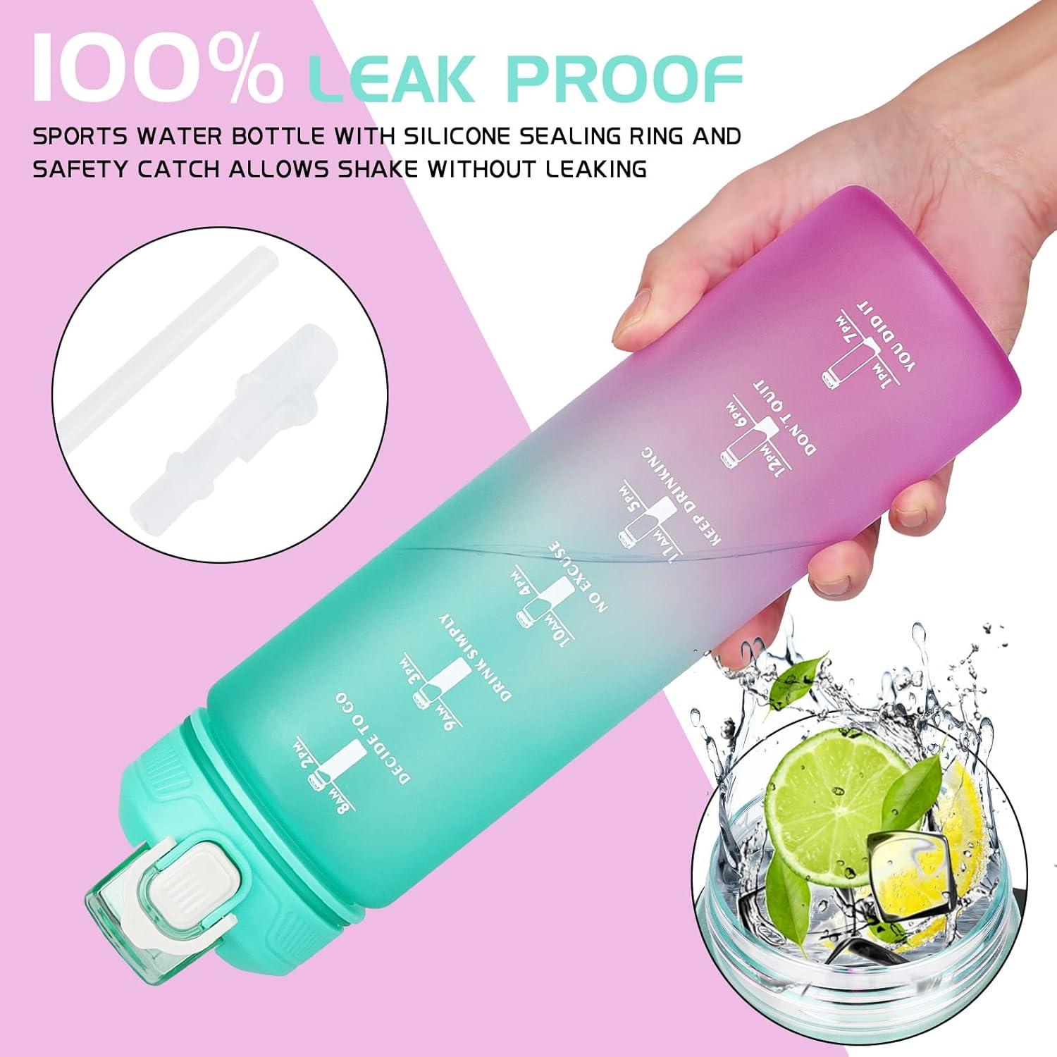 image:imageCodiCile Gourde Sport 1l avec paillebouteille deau de motivation avec Marqueur de Tempsbouteille deau tanche avec couvercle sans BPA pour sport gym bureau course piedviolet dgradDgrad au Vert