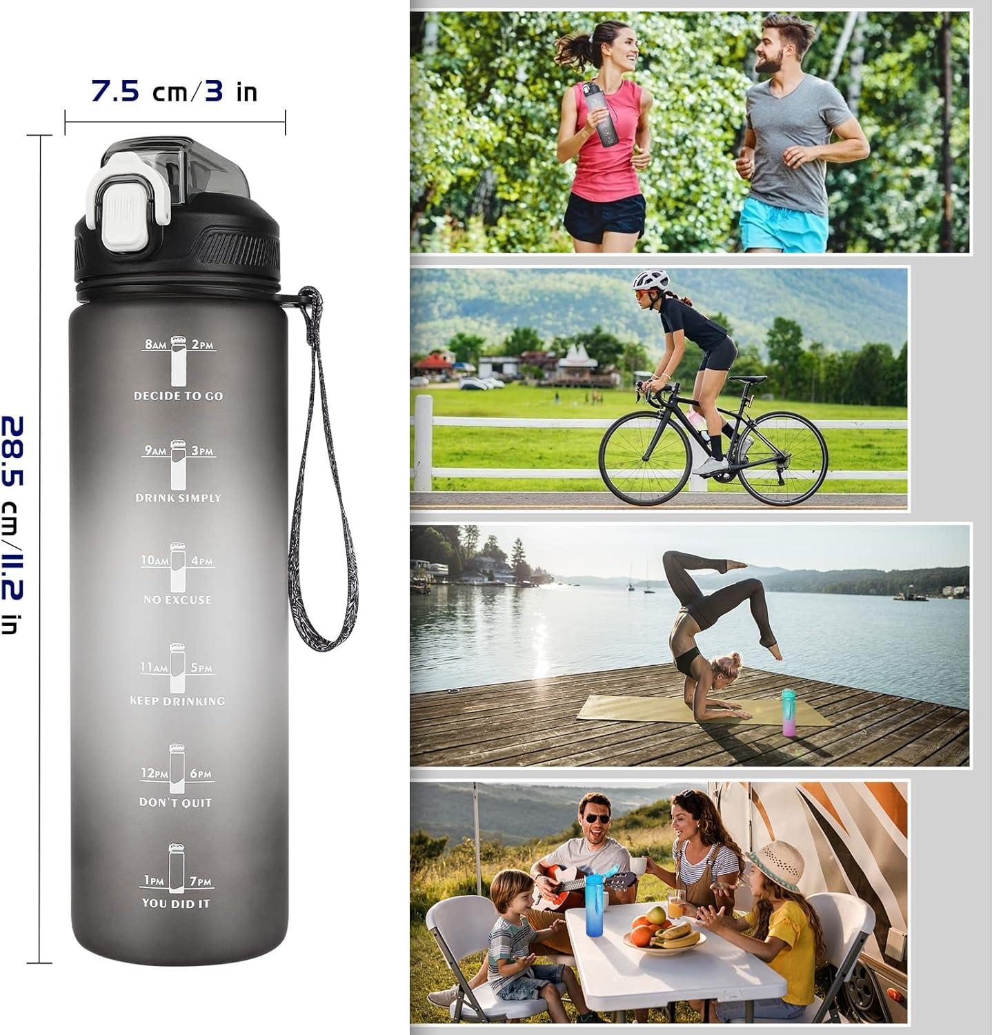 image:imageCodiCile Gourde Sport 1l avec paillebouteille deau de motivation avec Marqueur de Tempsbouteille deau tanche avec couvercle sans BPA pour sport gym bureau course piedviolet dgradNoir