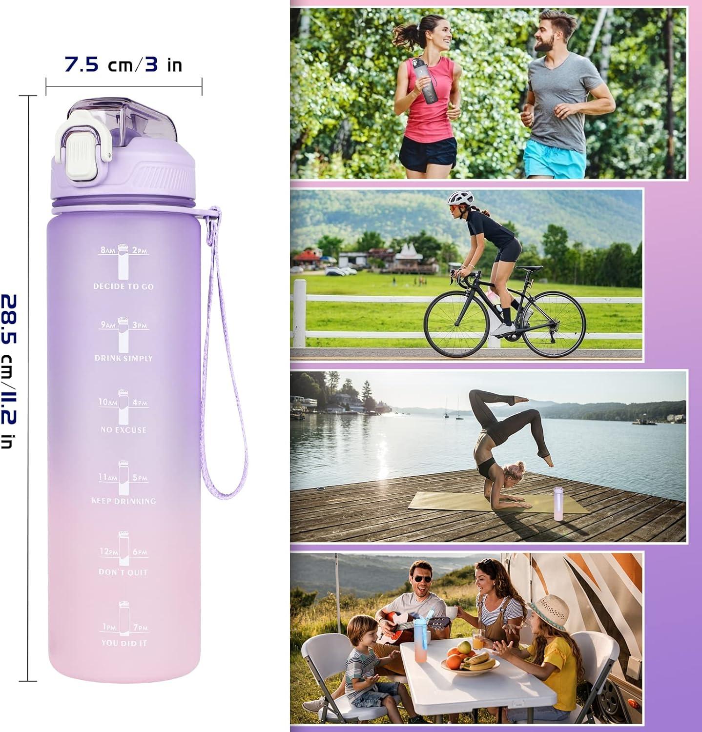 image:imageCodiCile Gourde Sport 1l avec paillebouteille deau de motivation avec Marqueur de Tempsbouteille deau tanche avec couvercle sans BPA pour sport gym bureau course piedviolet dgradViolet Dgrad