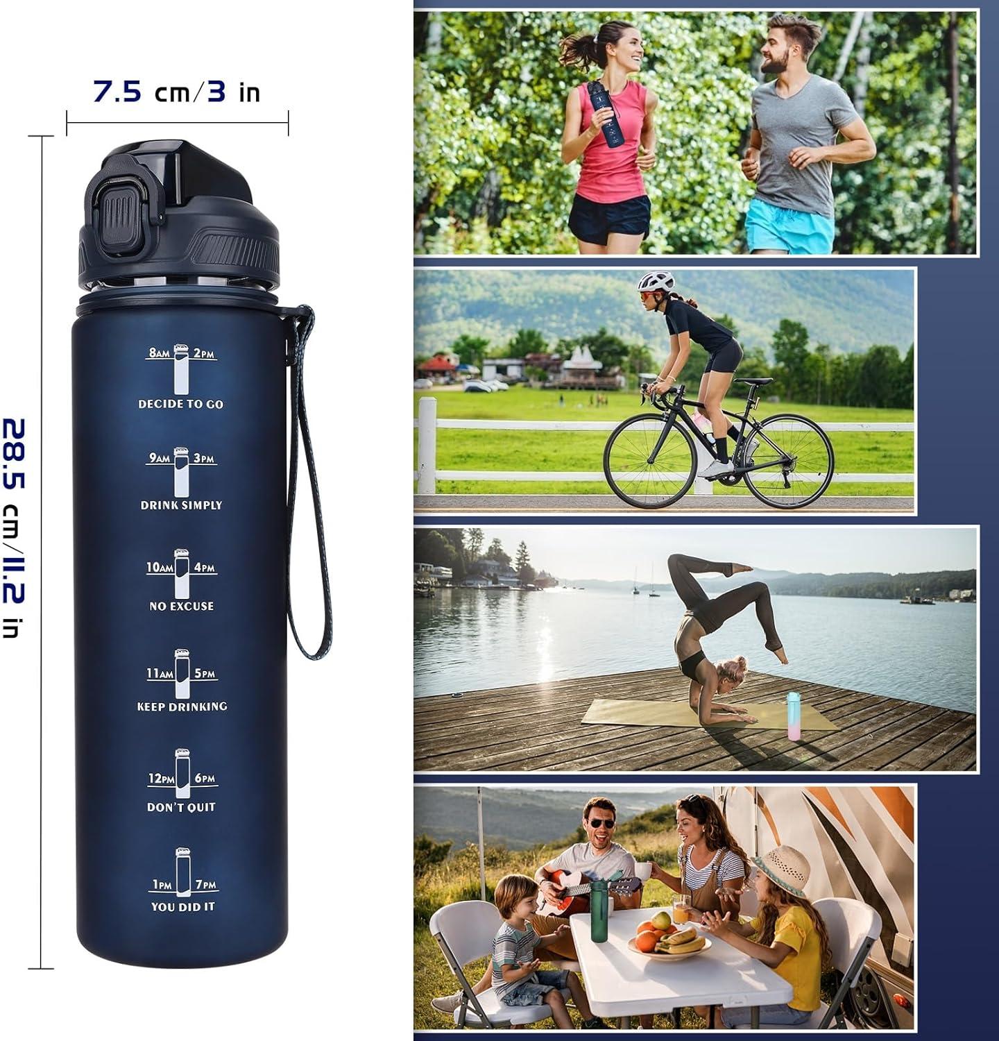 image:imageCodiCile Gourde Sport 1l avec paillebouteille deau de motivation avec Marqueur de Tempsbouteille deau tanche avec couvercle sans BPA pour sport gym bureau course piedviolet dgradBleu Fonc