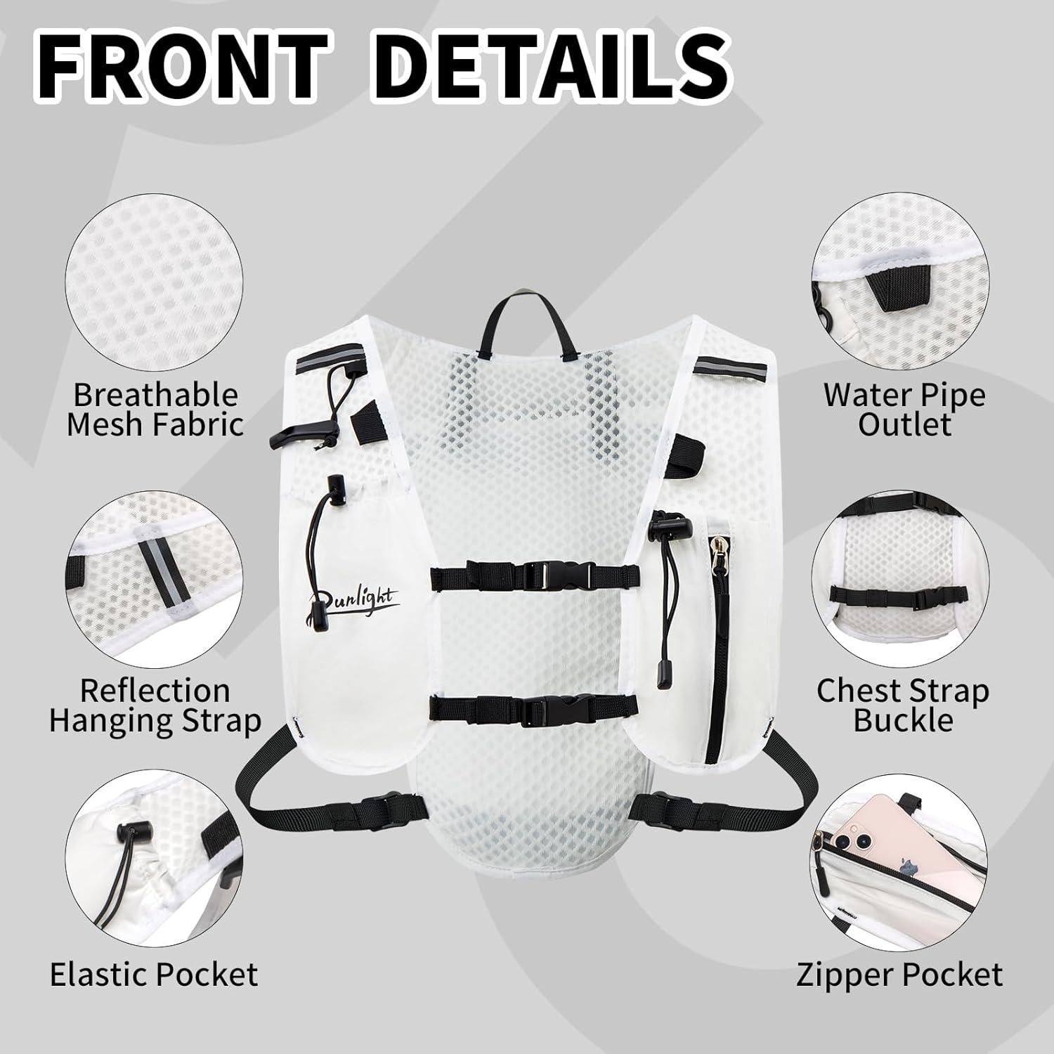 image:imageGilet de course pour homme et femme sangles de poitrine rglables gilet dhydratation avec bouteille deau de 1500 mlBlanc